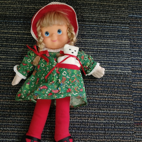 Red and Green Doll with Bear - Picture 2 of 6
